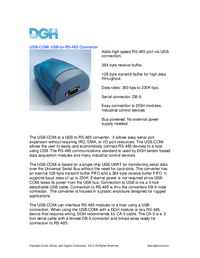 Thumbnail of document Data Sheet - USB-COMi USB to RS485 Serial Converter